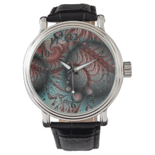 Reloj De Pulsera Arte fractal de fantasía vívida abstracta marrón a