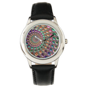 Reloj De Pulsera Arte fractal en espiral vibrante y colorido