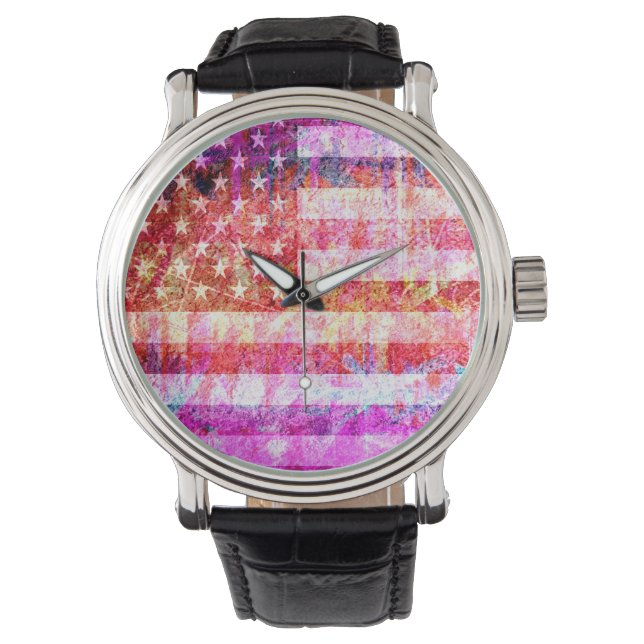 Reloj De Pulsera Arte gruñón de bandera estadounidense #4 (Anverso)