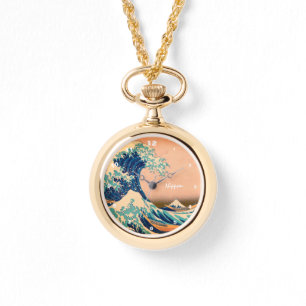 Reloj De Pulsera Arte japonés y gran ola de Kanagawa/Japón Fuji