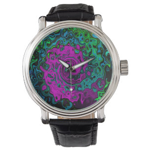 Reloj De Pulsera Arte Líquido Giratorio Abstracto Magenta Enérgico