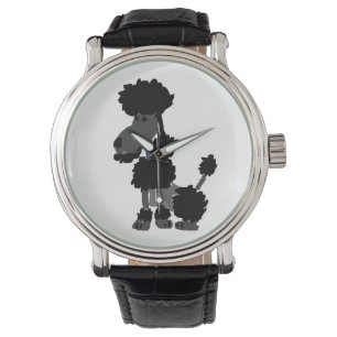 Reloj De Pulsera Arte negro divertido del perro de caniche