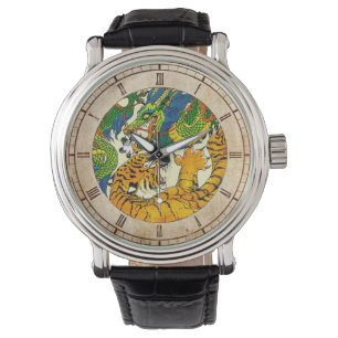 Reloj De Pulsera Arte oriental del tigre del dragón de Yin Yang de