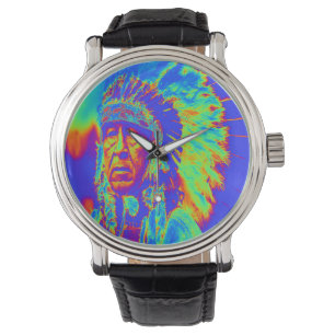 Reloj De Pulsera Arte pop de jefe nativo americano
