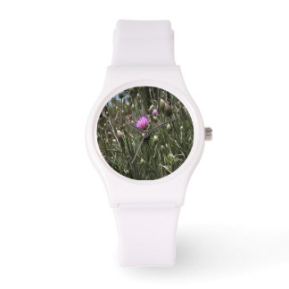 Reloj De Pulsera Arte Realista De Flor Silvestre Púrpura