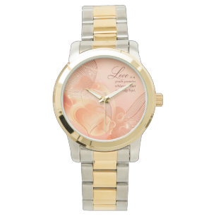 Reloj De Pulsera Arte Romántico de Corazón Dorado Elegante