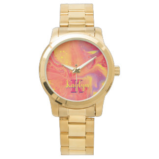 Reloj De Pulsera Arte salvaje de flujo acrílico púrpura rojo