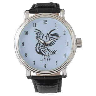 Reloj De Pulsera Arte Tribal de Pelícano Números Negros Azules