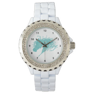 Reloj De Pulsera Arte Verde azulado Blue Abstract Horse Head