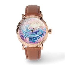 Reloj De Pulsera Artes De Ballenas Azules Y Rosa Singulares
