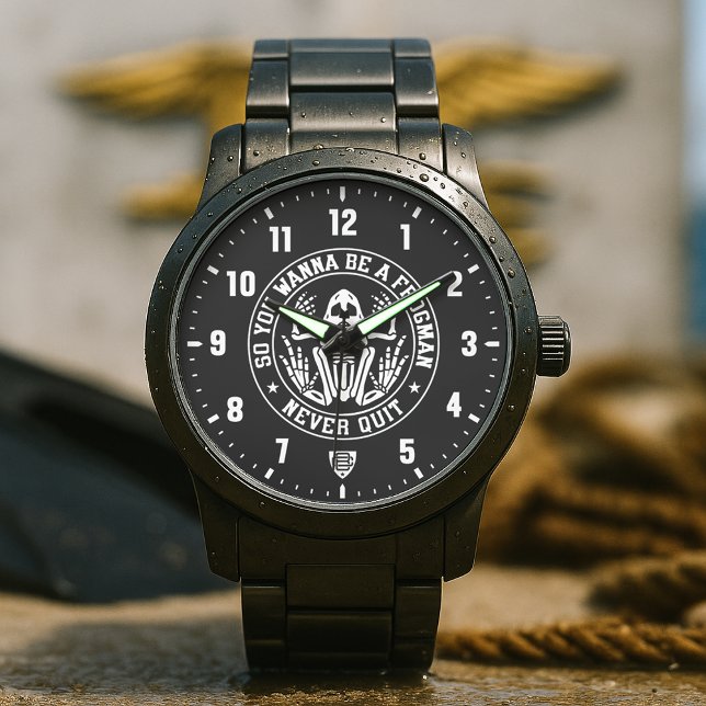 Reloj De Pulsera Así que Quieres Ser un Parche de Frogman Negro (So You Wanna Be A Frogman - Never Quit Patch Black Stainless Steel Watch)