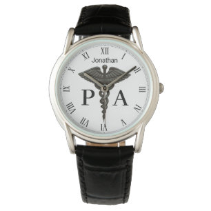 Reloj De Pulsera Asistente Médico Caduceo Negro Médico Hombres
