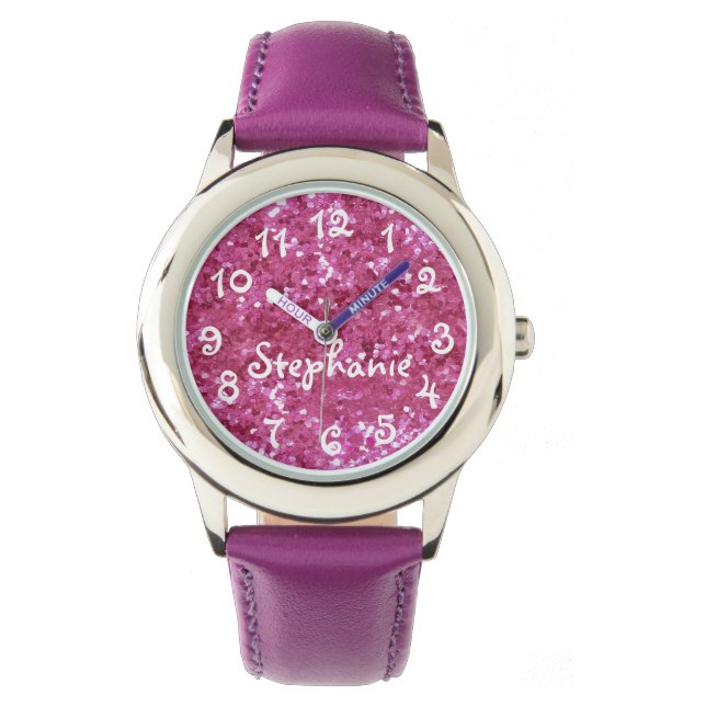Reloj De Pulsera Aspecto Purpurina de Chica personalizado (Anverso)