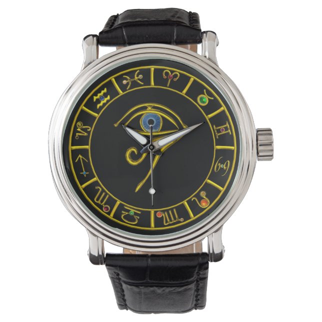RELOJ DE PULSERA ASTRAL HORUS OJOS/RÓTULOS ZODIACALES DE ORO AZUL T (Anverso)