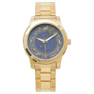 Reloj De Pulsera astrología zodiaca azul y dorada vintage celestia