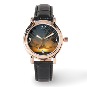Reloj De Pulsera Atardecer a través de la orilla de la palma