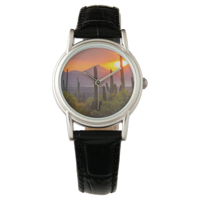 Reloj De Pulsera Atardecer de cactus del desierto, Arizona (Anverso)