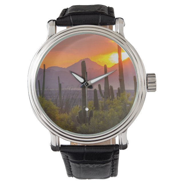Reloj De Pulsera Atardecer de cactus del desierto, Arizona (Anverso)
