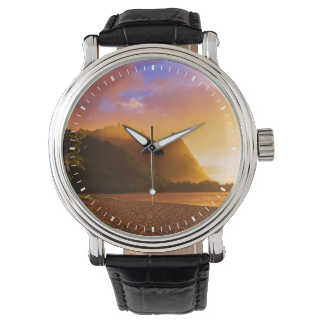 Reloj De Pulsera Atardecer dorado en la playa, Hawái (Anverso)