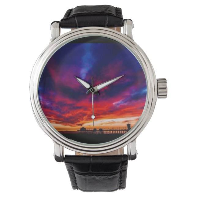 Reloj De Pulsera Atardecer en el muelle, Huntington Beach, CA (Anverso)