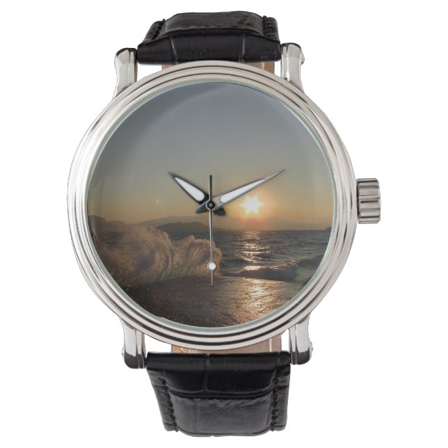 Reloj De Pulsera Atardecer sobre olas en la costa de Croacia (Anverso)