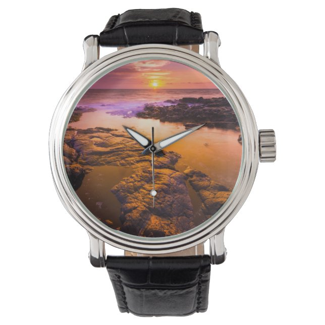 Reloj De Pulsera Atardecer sobre piscinas de marea, Hawái (Anverso)