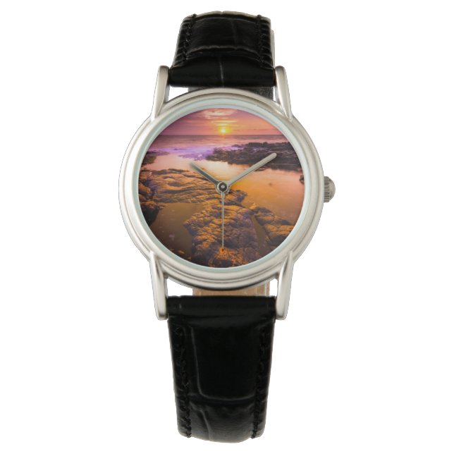 Reloj De Pulsera Atardecer sobre piscinas de marea, Hawái (Anverso)
