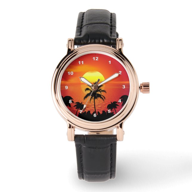 Reloj De Pulsera Atardecer Tropical (Anverso)