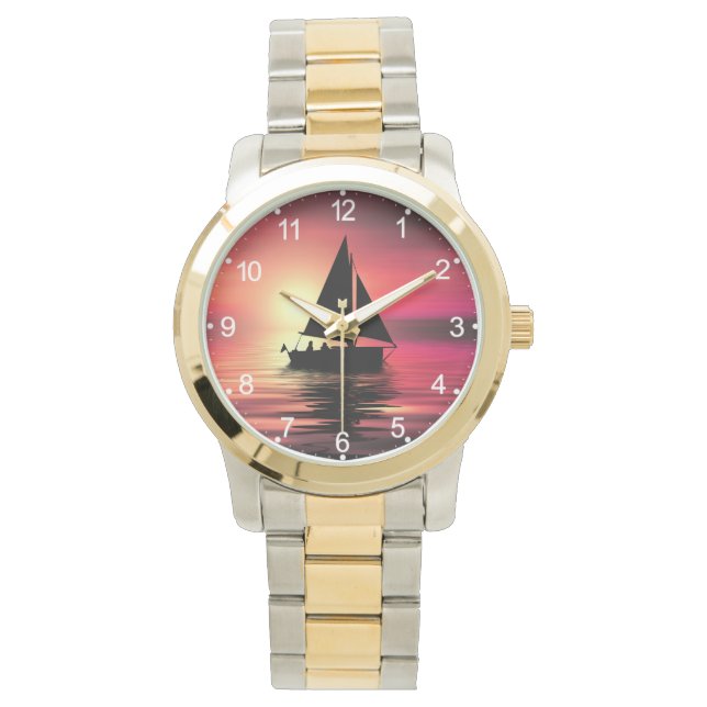 Reloj De Pulsera Atardecer, velero en el mar-39186 (Anverso)