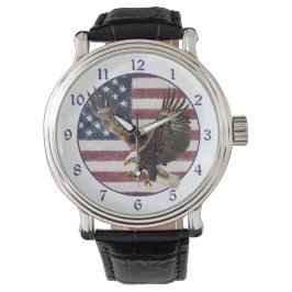 Reloj De Pulsera Aterrizaje de águila con bandera angustiada