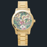 Reloj De Pulsera Audaz Plumeria Brillante Personalizada<br><div class="desc">Plumeria tropical monogramada floral reloj para ella. Personalízalo o personalizar si necesita añadir texto,  cambiar el diseño,  tipo de letra,  color de fuente,  tamaño de fuente..etc. Haga clic en el botón "personalizar" para obtener todas las opciones de edición.</div>