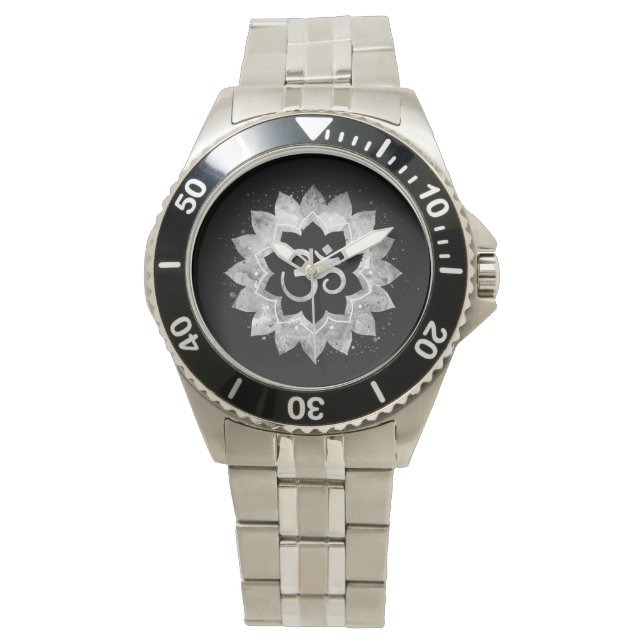 Reloj De Pulsera *~* Aum gris masculino OM Mandala meditativa (Anverso)