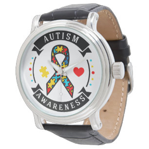Reloj De Pulsera Autism Awareness Vintage Black Leather Strap Watch