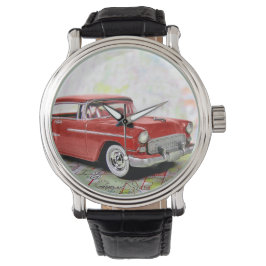 Reloj De Pulsera Auto Retro En La Hoja De Ruta