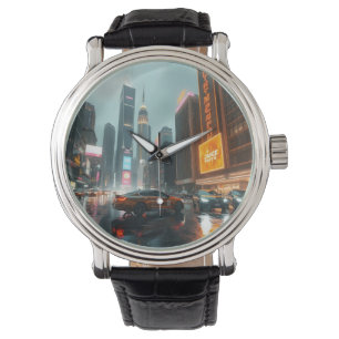 Reloj De Pulsera Autos de la ciudad de Cyberpunk Skyscrapper