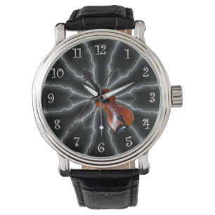 Reloj De Pulsera Avant-Garde, Encendedor De Violín 01 B, Negro/Plat