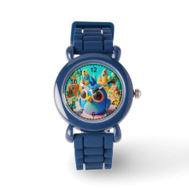 Reloj De Pulsera Ave azul vibrante con ojos sobredimensionados