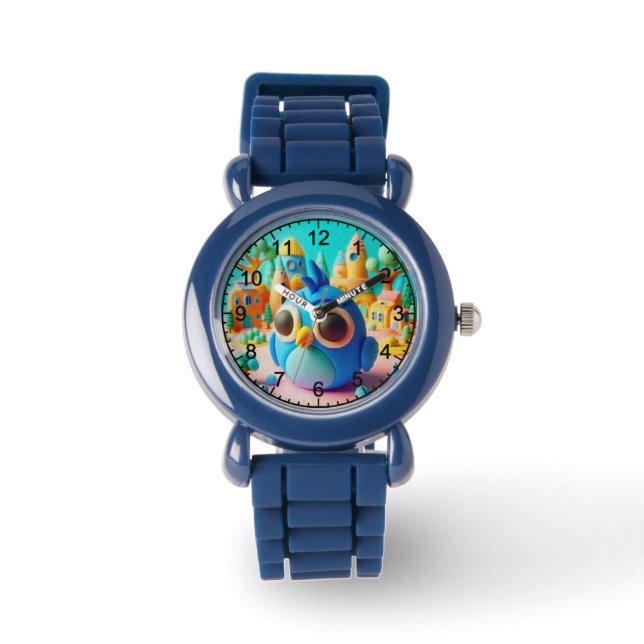 Reloj De Pulsera Ave azul vibrante con ojos sobredimensionados (Anverso)