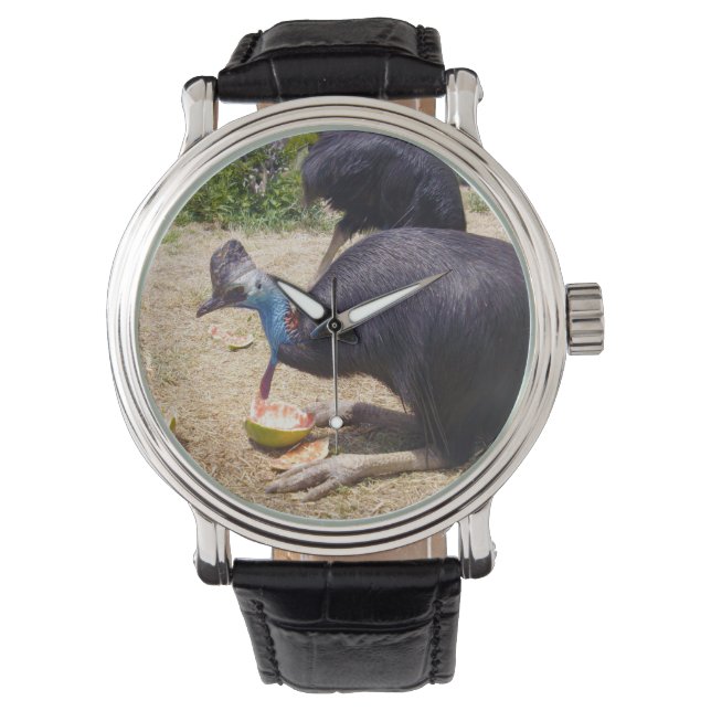 Reloj De Pulsera Ave Casera Disfrutando Melones, (Anverso)