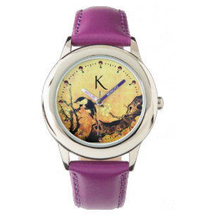 Reloj De Pulsera AVE DE PRIMAVERA,Monograma marrón dorado de ÁRBOL 