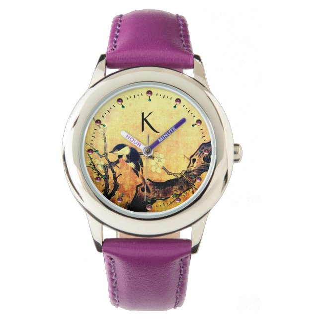 Reloj De Pulsera AVE DE PRIMAVERA,Monograma marrón dorado de ÁRBOL  (Anverso)
