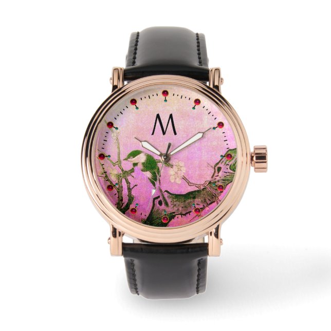 Reloj De Pulsera AVE DE PRIMAVERA,Monograma rosa negro ÁRBOL DE FLO (Anverso)