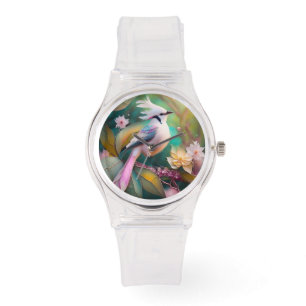Reloj De Pulsera Ave de Rubor con cresta blanca Jay Fantasy