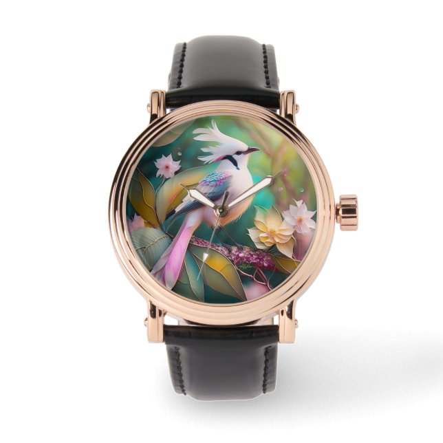 Reloj De Pulsera Ave de Rubor con cresta blanca Jay Fantasy (Anverso)