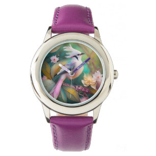 Reloj De Pulsera Ave de Rubor con cresta blanca Jay Fantasy