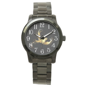 Reloj De Pulsera Ave dorada sobre fondo negro