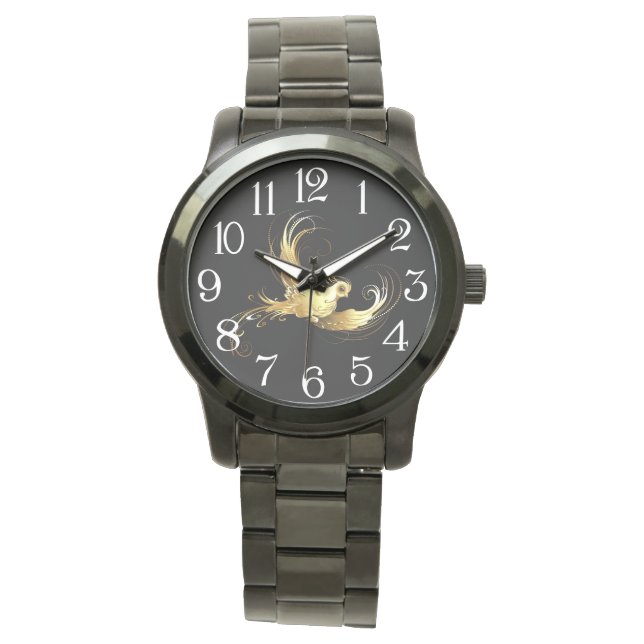 Reloj De Pulsera Ave dorada sobre fondo negro (Anverso)