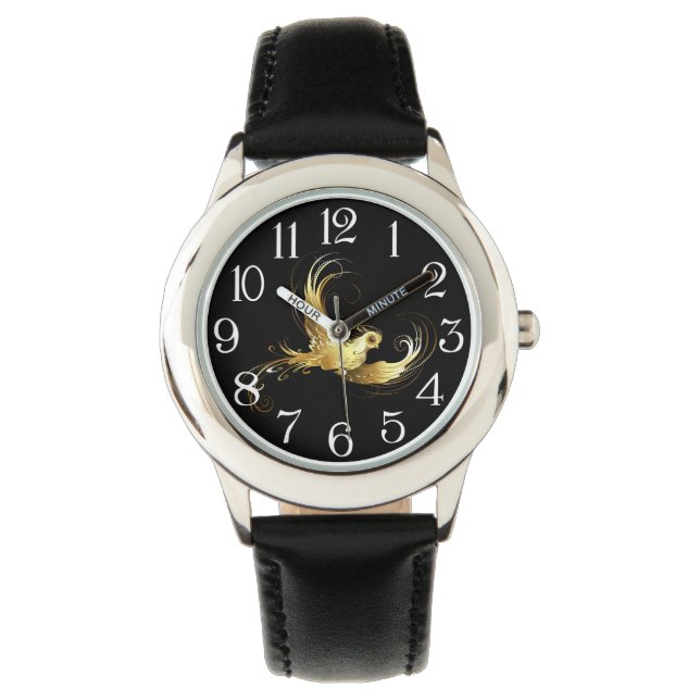 Reloj De Pulsera Ave dorada sobre fondo negro (Anverso)