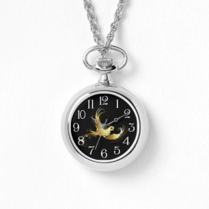 Reloj De Pulsera Ave dorada sobre fondo negro