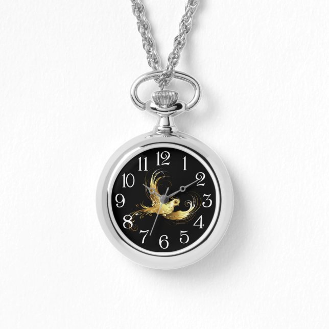Reloj De Pulsera Ave dorada sobre fondo negro (Anverso)